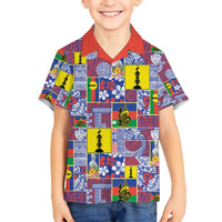 New Caledonia Joyeux Noel Family Matching Off Shoulder Short Dress and Hawaiian Shirt Pacific Patchwork Xmas Vibes - Polynesian Pride