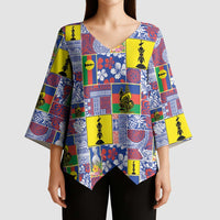 New Caledonia Joyeux Noel Kimono Sleeve Blouse Pacific Patchwork Xmas Vibes LT9 - Polynesian Pride