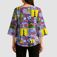New Caledonia Joyeux Noel Kimono Sleeve Blouse Pacific Patchwork Xmas Vibes LT9 - Polynesian Pride