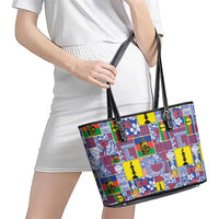 New Caledonia Joyeux Noel Leather Tote Bag Pacific Patchwork Xmas Vibes - Polynesian Pride