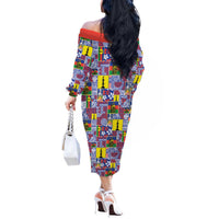 New Caledonia Joyeux Noel Off The Shoulder Long Sleeve Dress Pacific Patchwork Xmas Vibes LT9 - Polynesian Pride