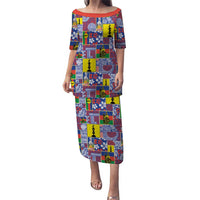 New Caledonia Joyeux Noel Puletasi Pacific Patchwork Xmas Vibes LT9 Long Dress Blue - Polynesian Pride
