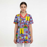 New Caledonia Joyeux Noel Scrub Top Pacific Patchwork Xmas Vibes LT9 - Polynesian Pride