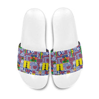 New Caledonia Joyeux Noel Slide Sandals Pacific Patchwork Xmas Vibes LT9 Blue - Polynesian Pride