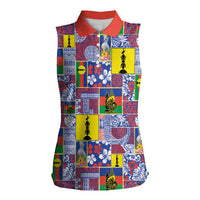 New Caledonia Joyeux Noel Women Sleeveless Polo Shirt Pacific Patchwork Xmas Vibes LT9 Female Blue - Polynesian Pride