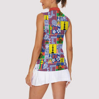 New Caledonia Joyeux Noel Women Sleeveless Polo Shirt Pacific Patchwork Xmas Vibes LT9 - Polynesian Pride
