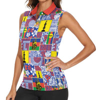 New Caledonia Joyeux Noel Women Sleeveless Polo Shirt Pacific Patchwork Xmas Vibes LT9 - Polynesian Pride