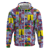 New Caledonia Joyeux Noel Zip Hoodie Pacific Patchwork Xmas Vibes LT9 Zip Hoodie Blue - Polynesian Pride
