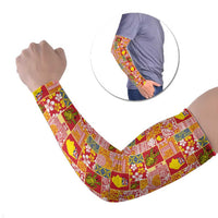 Niue Monuina e Kilisimasi Arm Sleeves Pacific Patchwork Xmas Vibes LT9 Set of 2 Yellow - Polynesian Pride