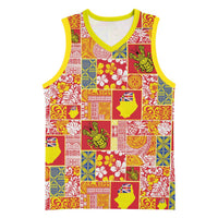 Niue Monuina e Kilisimasi Basketball Jersey Pacific Patchwork Xmas Vibes LT9 Unisex Yellow - Polynesian Pride