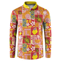 Niue Monuina e Kilisimasi Button Sweatshirt Pacific Patchwork Xmas Vibes LT9 Yellow - Polynesian Pride