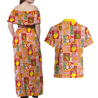 Niue Monuina e Kilisimasi Couples Matching Off Shoulder Maxi Dress and Hawaiian Shirt Pacific Patchwork Xmas Vibes LT9 - Polynesian Pride