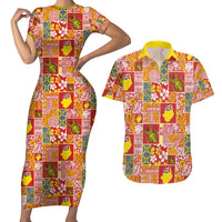 Niue Monuina e Kilisimasi Couples Matching Short Sleeve Bodycon Dress and Hawaiian Shirt Pacific Patchwork Xmas Vibes - Polynesian Pride