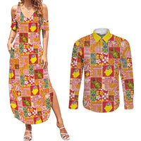 Niue Monuina e Kilisimasi Couples Matching Summer Maxi Dress and Long Sleeve Button Shirt Pacific Patchwork Xmas Vibes LT9 Yellow - Polynesian Pride