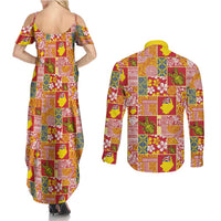Niue Monuina e Kilisimasi Couples Matching Summer Maxi Dress and Long Sleeve Button Shirt Pacific Patchwork Xmas Vibes LT9 - Polynesian Pride