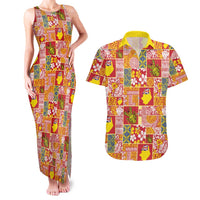 Niue Monuina e Kilisimasi Couples Matching Tank Maxi Dress and Hawaiian Shirt Pacific Patchwork Xmas Vibes LT9 Yellow - Polynesian Pride