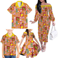 Niue Monuina e Kilisimasi Family Matching Off The Shoulder Long Sleeve Dress and Hawaiian Shirt Pacific Patchwork Xmas Vibes - Polynesian Pride