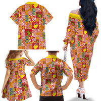 Niue Monuina e Kilisimasi Family Matching Off The Shoulder Long Sleeve Dress and Hawaiian Shirt Pacific Patchwork Xmas Vibes - Polynesian Pride