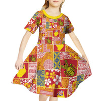 Niue Monuina e Kilisimasi Kid Short Sleeve Dress Pacific Patchwork Xmas Vibes LT9 - Polynesian Pride