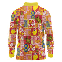 Niue Monuina e Kilisimasi Long Sleeve Polo Shirt Pacific Patchwork Xmas Vibes LT9 - Polynesian Pride