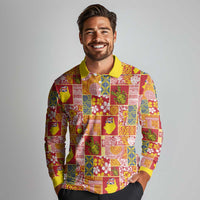 Niue Monuina e Kilisimasi Long Sleeve Polo Shirt Pacific Patchwork Xmas Vibes LT9 - Polynesian Pride