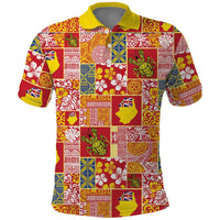 Niue Monuina e Kilisimasi Polo Shirt Pacific Patchwork Xmas Vibes LT9 Yellow - Polynesian Pride