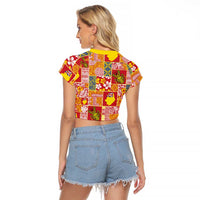 Niue Monuina e Kilisimasi Raglan Cropped T Shirt Pacific Patchwork Xmas Vibes LT9 - Polynesian Pride