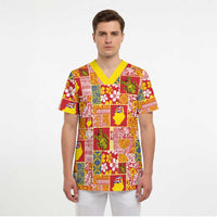 Niue Monuina e Kilisimasi Scrub Top Pacific Patchwork Xmas Vibes LT9 - Polynesian Pride