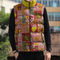 Niue Monuina e Kilisimasi Sleeveless Puffer Jacket Pacific Patchwork Xmas Vibes LT9 - Polynesian Pride
