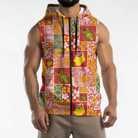 Niue Monuina e Kilisimasi Sleeveless Zip Hoodie Pacific Patchwork Xmas Vibes LT9 - Polynesian Pride