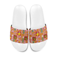 Niue Monuina e Kilisimasi Slide Sandals Pacific Patchwork Xmas Vibes LT9 Yellow - Polynesian Pride