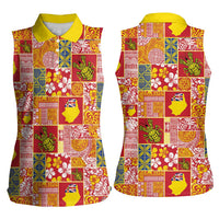 Niue Monuina e Kilisimasi Women Sleeveless Polo Shirt Pacific Patchwork Xmas Vibes LT9 - Polynesian Pride
