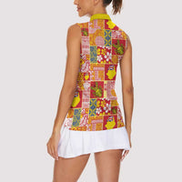 Niue Monuina e Kilisimasi Women Sleeveless Polo Shirt Pacific Patchwork Xmas Vibes LT9 - Polynesian Pride
