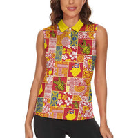 Niue Monuina e Kilisimasi Women Sleeveless Polo Shirt Pacific Patchwork Xmas Vibes LT9 - Polynesian Pride