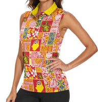 Niue Monuina e Kilisimasi Women Sleeveless Polo Shirt Pacific Patchwork Xmas Vibes LT9 - Polynesian Pride