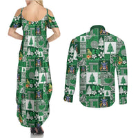 Norfolk Island Meri Krismas Couples Matching Summer Maxi Dress and Long Sleeve Button Shirt Pacific Patchwork Xmas Vibes LT9 - Polynesian Pride