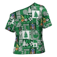 Norfolk Island Meri Krismas Cross Shoulder Shirt Pacific Patchwork Xmas Vibes LT9 - Polynesian Pride