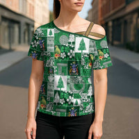 Norfolk Island Meri Krismas Cross Shoulder Shirt Pacific Patchwork Xmas Vibes LT9 - Polynesian Pride