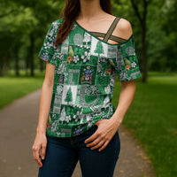Norfolk Island Meri Krismas Cross Shoulder Shirt Pacific Patchwork Xmas Vibes LT9 - Polynesian Pride