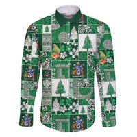 Norfolk Island Meri Krismas Family Matching Off The Shoulder Long Sleeve Dress and Hawaiian Shirt Pacific Patchwork Xmas Vibes - Polynesian Pride