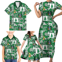 Norfolk Island Meri Krismas Family Matching Short Sleeve Bodycon Dress and Hawaiian Shirt Pacific Patchwork Xmas Vibes - Polynesian Pride
