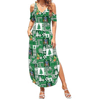 Norfolk Island Meri Krismas Family Matching Summer Maxi Dress and Hawaiian Shirt Pacific Patchwork Xmas Vibes LT9 Mom's Dress Green - Polynesian Pride