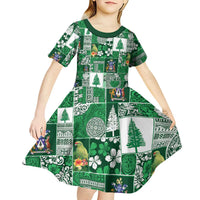 Norfolk Island Meri Krismas Kid Short Sleeve Dress Pacific Patchwork Xmas Vibes LT9 - Polynesian Pride