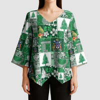 Norfolk Island Meri Krismas Kimono Sleeve Blouse Pacific Patchwork Xmas Vibes - Polynesian Pride