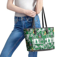 Norfolk Island Meri Krismas Leather Tote Bag Pacific Patchwork Xmas Vibes - Polynesian Pride
