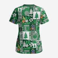 Norfolk Island Meri Krismas Scrub Top Pacific Patchwork Xmas Vibes - Polynesian Pride