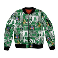 Norfolk Island Meri Krismas Sleeve Zip Bomber Jacket Pacific Patchwork Xmas Vibes LT9 Unisex Green - Polynesian Pride