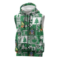 Norfolk Island Meri Krismas Sleeveless Zip Hoodie Pacific Patchwork Xmas Vibes LT9 Green - Polynesian Pride