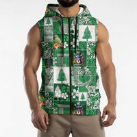 Norfolk Island Meri Krismas Sleeveless Zip Hoodie Pacific Patchwork Xmas Vibes LT9 - Polynesian Pride