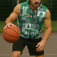 Norfolk Island Meri Krismas Sleeveless Zip Hoodie Pacific Patchwork Xmas Vibes LT9 - Polynesian Pride